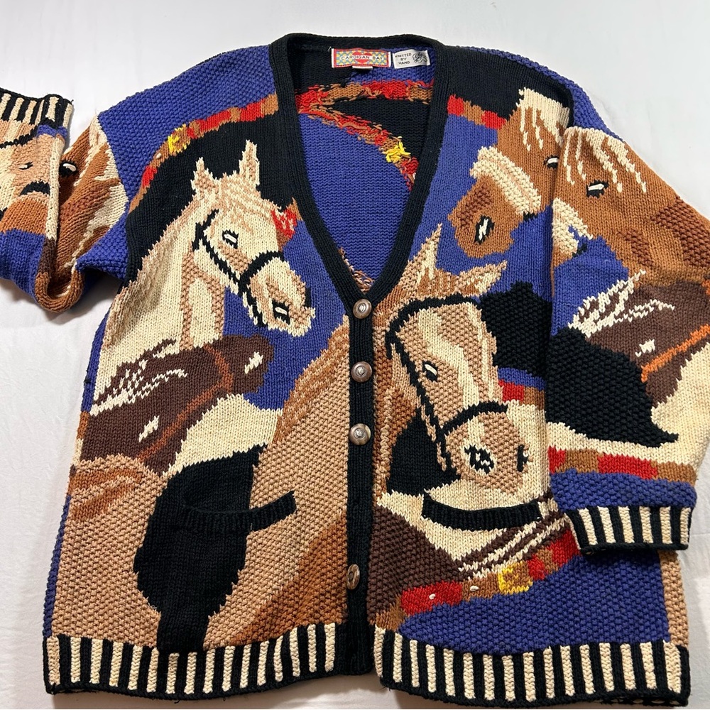 Hand Knit Horse Pattern Cardigan Sweater